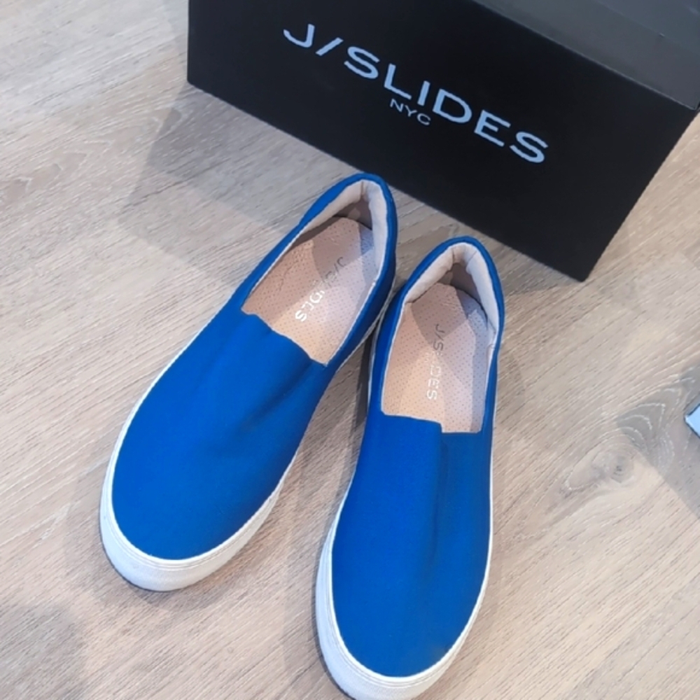 J Slides Blue Slip On Flats